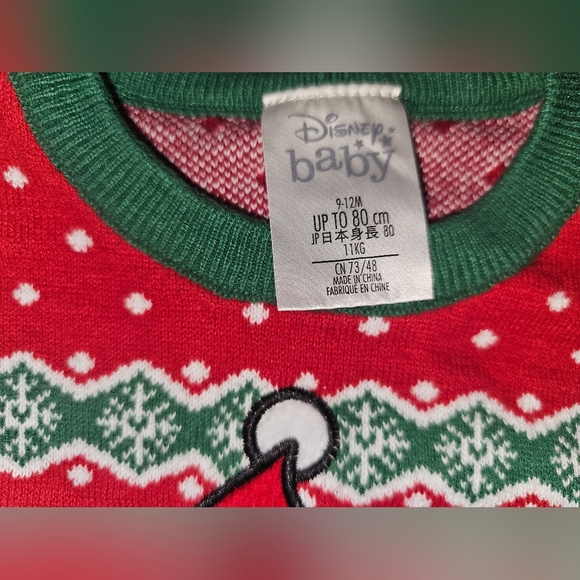 Disney Baby Mickey Mouse Christmas Sweater Red Green Holiday Sz 9-12M - Picture 5 of 5